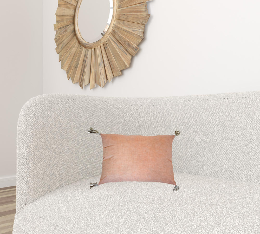 13" X 18" Peach And White Ogee Zippered Polyester And Cotton Blend Throw Pillow With Tassels - Homeroots - Flyclothing LLC
