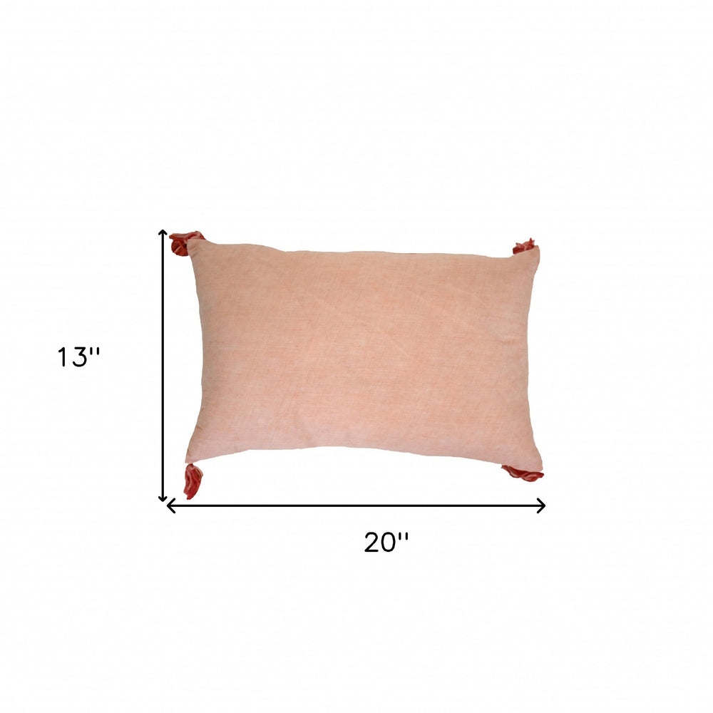 13" X 20" Coral Geometric Zippered Polyester Throw Pillow With Tassels - Homeroots - Flyclothing LLC