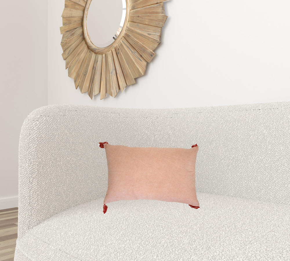 13" X 20" Coral Geometric Zippered Polyester Throw Pillow With Tassels - Homeroots - Flyclothing LLC