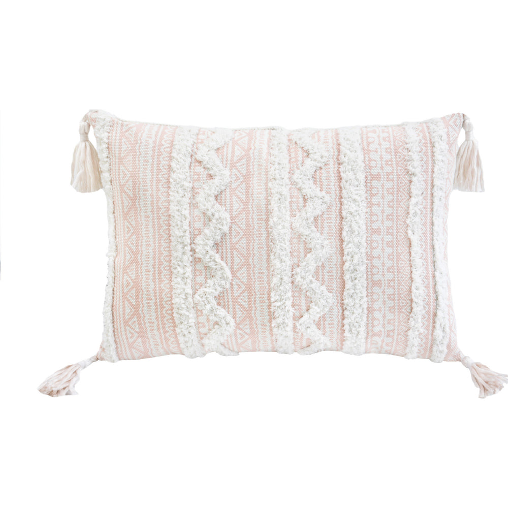 13" X 18" Beige And White Damask Zippered Polyester And Burlap Blend Throw Pillow With Tassels - Homeroots - Flyclothing LLC
