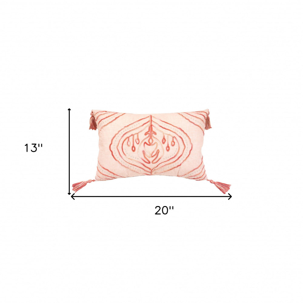 13" X 20" Coral Abstract Zippered Polyester Throw Pillow With Tassels - Homeroots - Flyclothing LLC