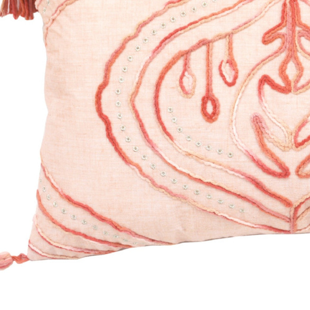 13" X 20" Coral Abstract Zippered Polyester Throw Pillow With Tassels - Homeroots - Flyclothing LLC