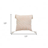17" X 17" Beige And White Interlocking Zippered Polyester Throw Pillow With Tassels - Homeroots - Flyclothing LLC