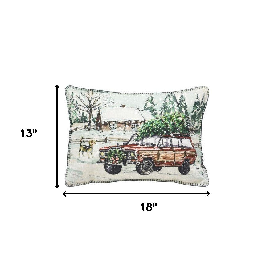13" X 18" White Green Black And Red Zippered Polyester Christmas Holiday Van Throw Pillow - Homeroots - Flyclothing LLC