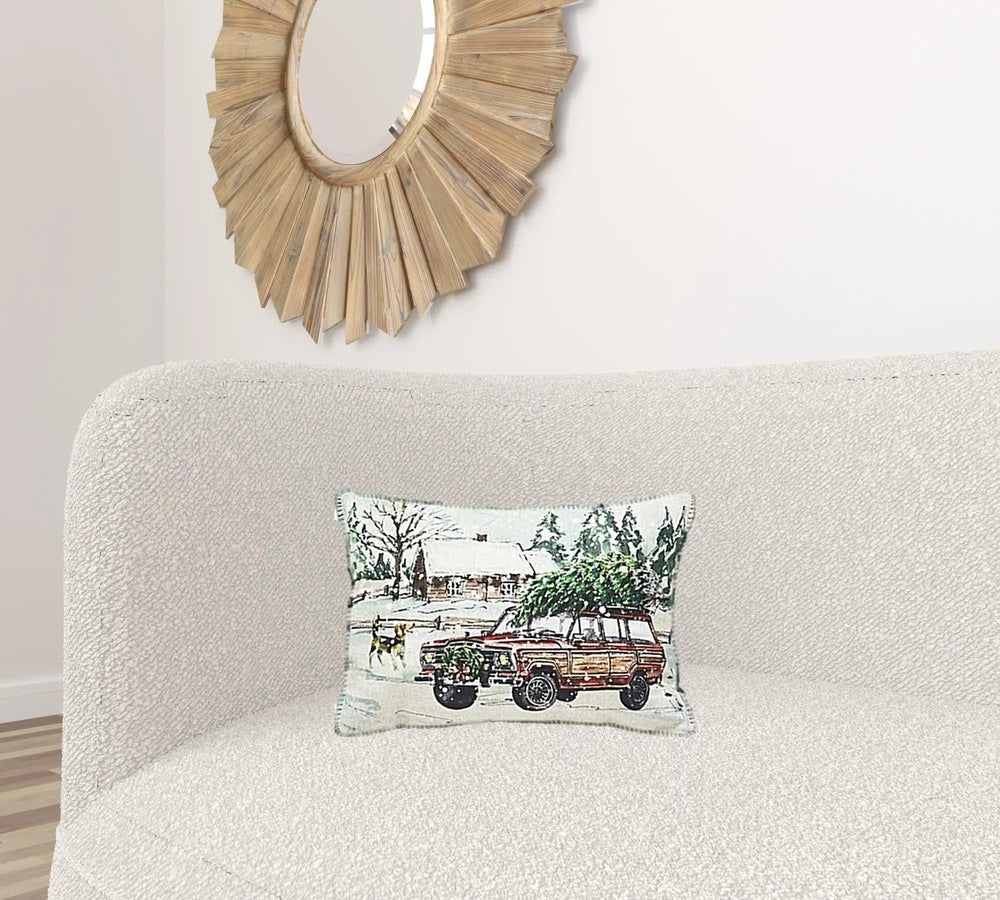 13" X 18" White Green Black And Red Zippered Polyester Christmas Holiday Van Throw Pillow - Homeroots - Flyclothing LLC