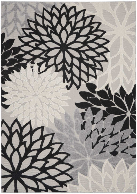 12' X 15' Black And White Floral Non Skid Indoor Outdoor Area Rug - Homeroots - Flyclothing LLC