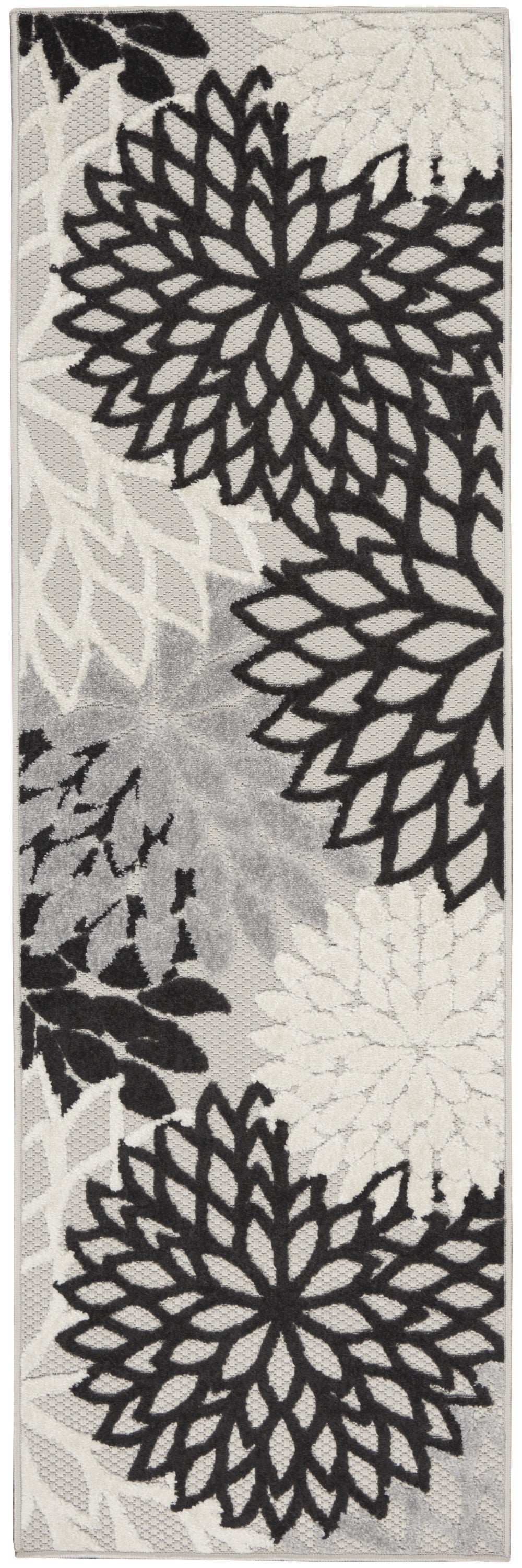 2' X 6' Black And White Floral Non Skid Indoor Outdoor Runner Rug - Homeroots - Flyclothing LLC