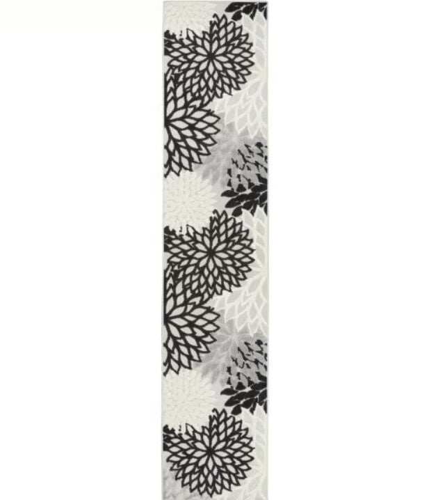 2' X 10' Black And White Floral Non Skid Indoor Outdoor Runner Rug - Homeroots - Flyclothing LLC