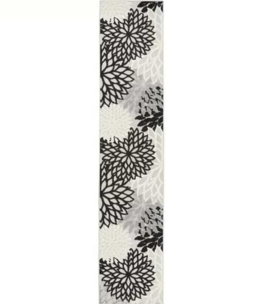 2' X 10' Black And White Floral Non Skid Indoor Outdoor Runner Rug - Homeroots - Flyclothing LLC