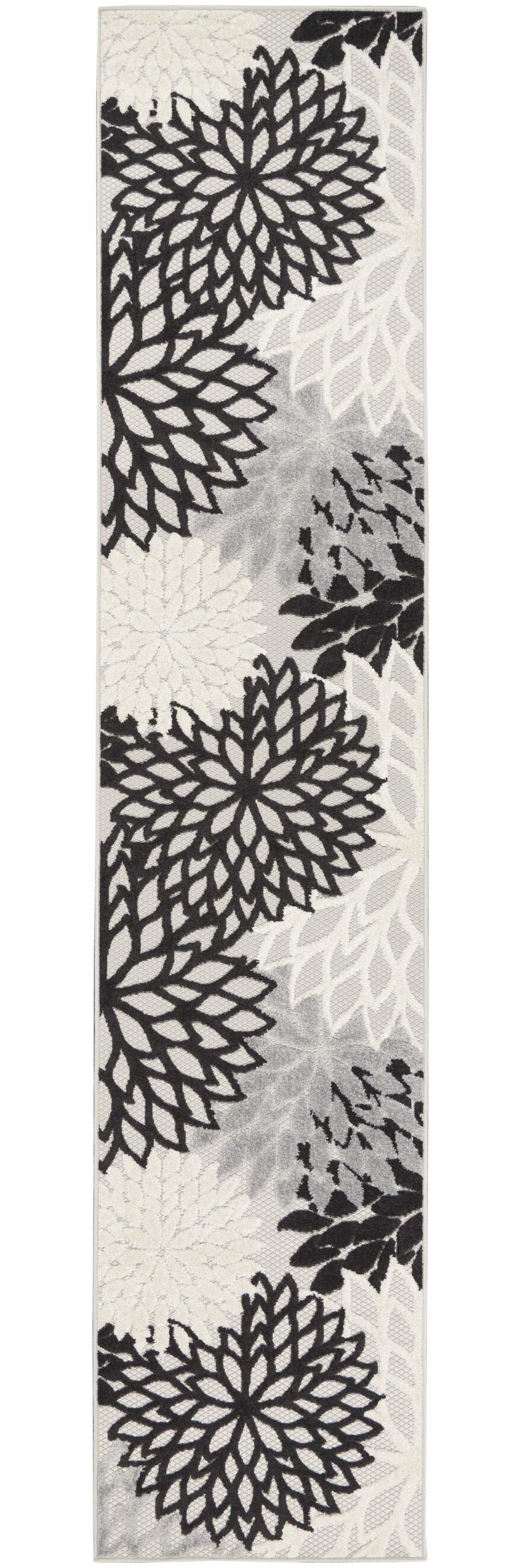 2' X 12' Black And White Floral Non Skid Indoor Outdoor Runner Rug - Homeroots - Flyclothing LLC