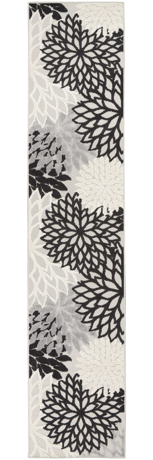 2' X 12' Black And White Floral Non Skid Indoor Outdoor Runner Rug - Homeroots - Flyclothing LLC
