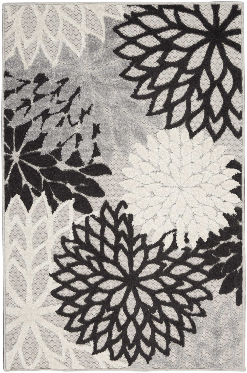 3' X 4' Black And White Floral Non Skid Indoor Outdoor Area Rug - Homeroots - Flyclothing LLC