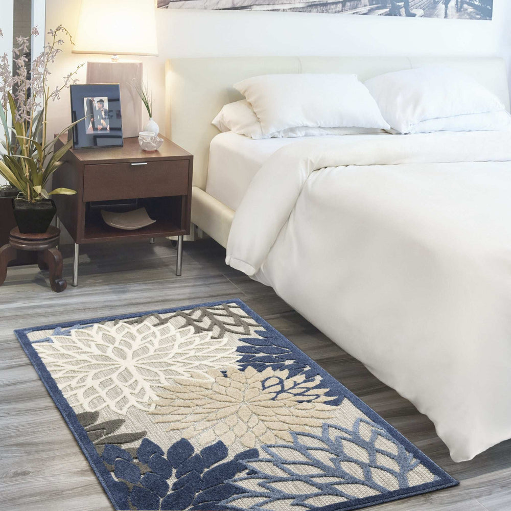 3' X 5' Blue Floral Non Skid Indoor Outdoor Area Rug - Homeroots - Flyclothing LLC