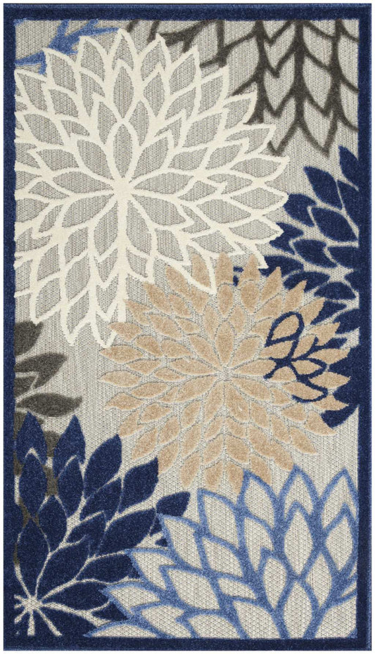 3' X 5' Blue Floral Non Skid Indoor Outdoor Area Rug - Homeroots - Flyclothing LLC