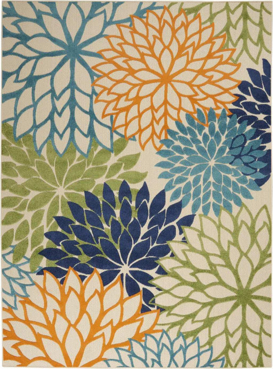10' X 13' Orange Green And Blue Floral Non Skid Indoor Outdoor Area Rug - Homeroots - Flyclothing LLC