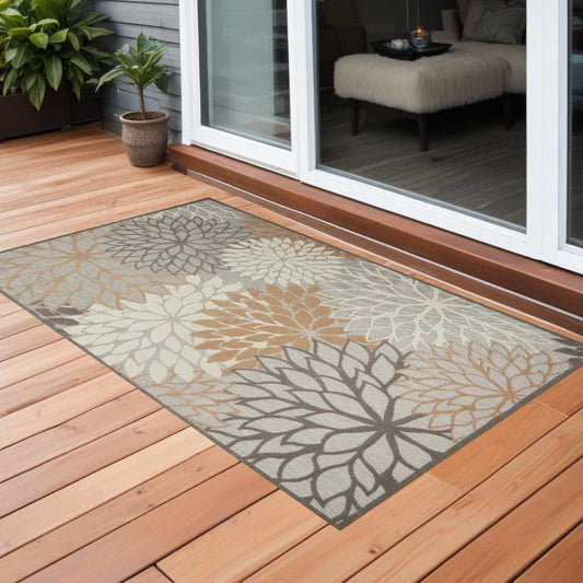 3' X 5' Natural Floral Non Skid Indoor Outdoor Area Rug - Homeroots - Flyclothing LLC
