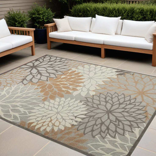 9' X 12' Natural Floral Non Skid Indoor Outdoor Area Rug - Homeroots - Flyclothing LLC