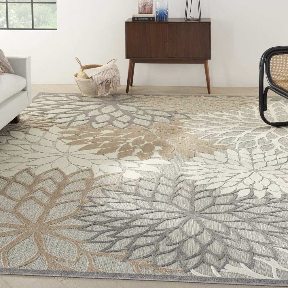 9' X 12' Natural Floral Non Skid Indoor Outdoor Area Rug - Homeroots - Flyclothing LLC