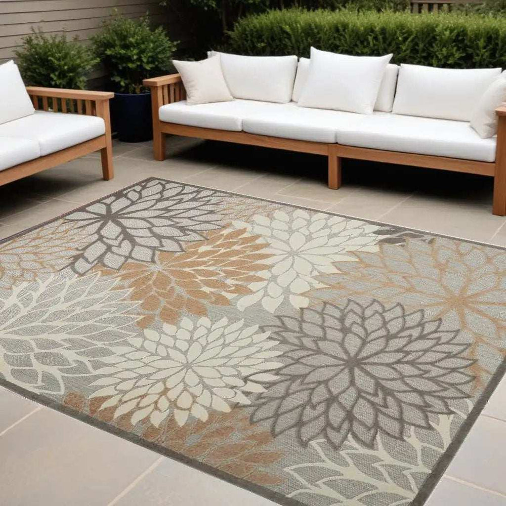 10' X 13' Natural Floral Non Skid Indoor Outdoor Area Rug - Homeroots - Flyclothing LLC