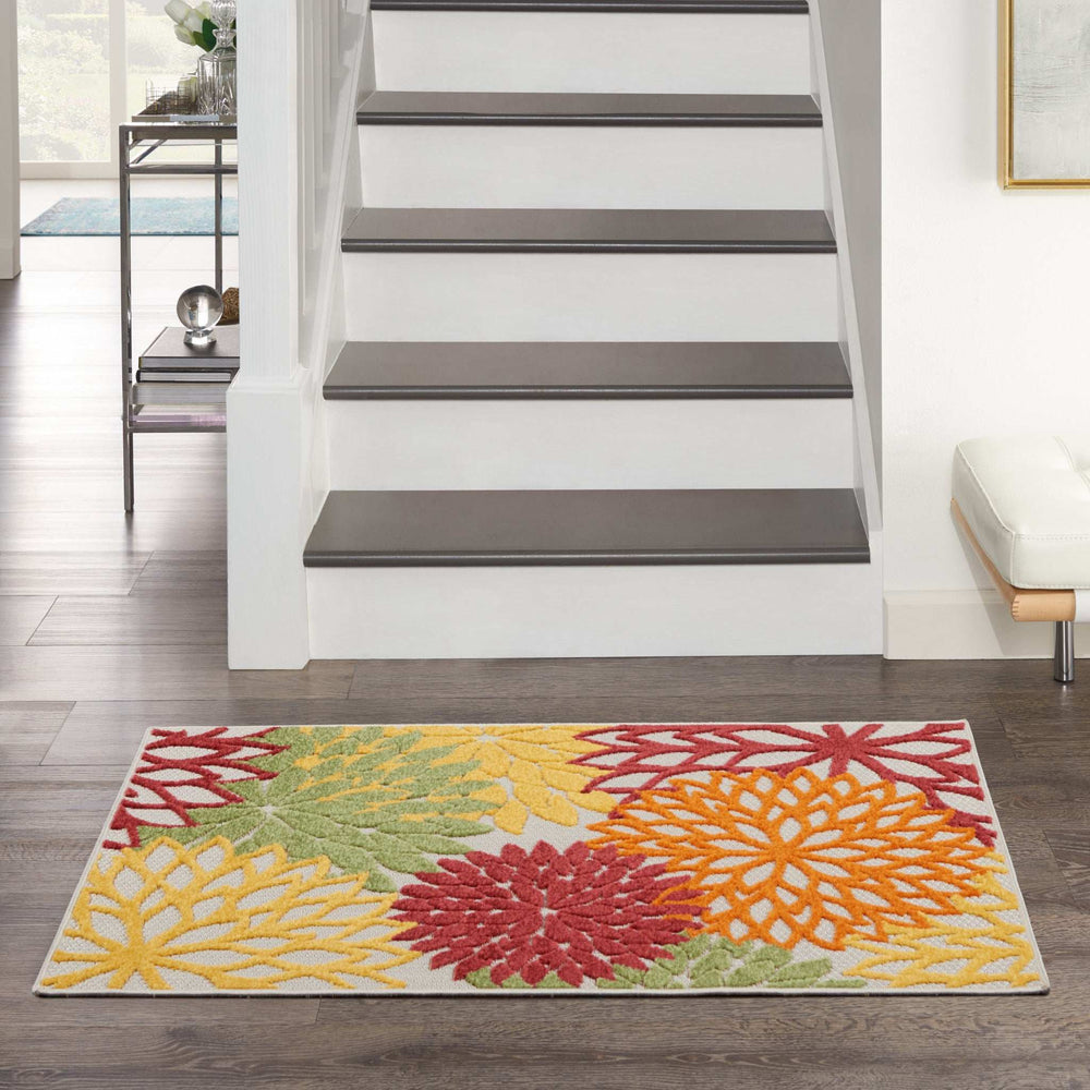 3' X 4' Red Floral Non Skid Indoor Outdoor Area Rug - Homeroots - Flyclothing LLC