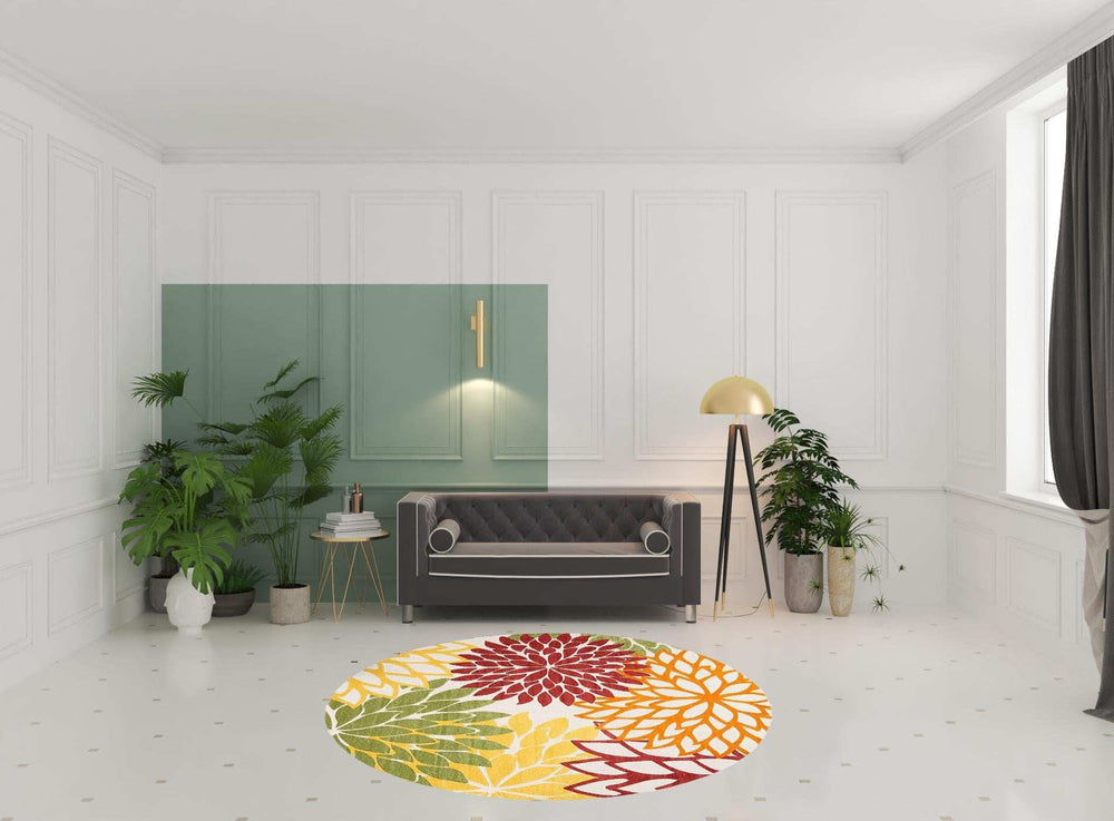 8' X 8' Red Round Floral Non Skid Indoor Outdoor Area Rug - Homeroots - Flyclothing LLC