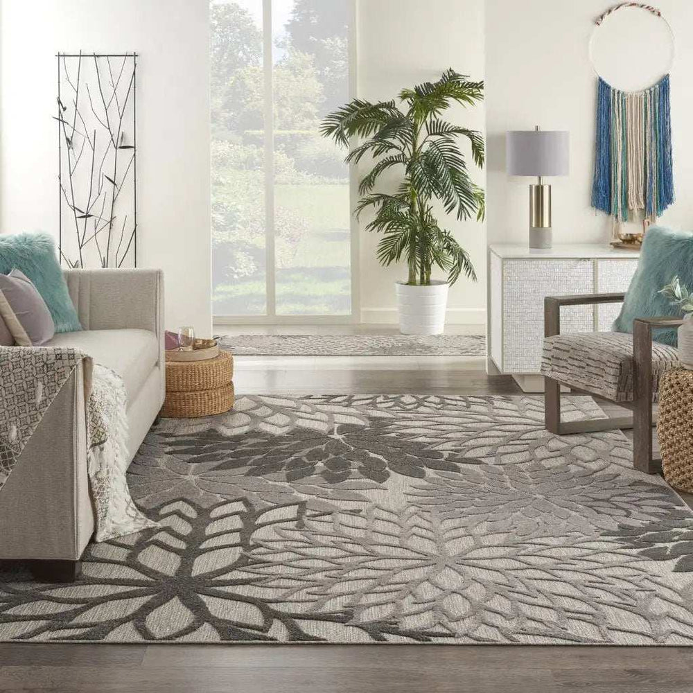 10' X 13' Silver Grey Floral Non Skid Indoor Outdoor Area Rug - Homeroots - Flyclothing LLC