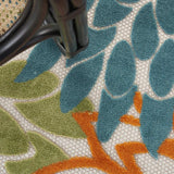 8' X 8' Turquoise Round Floral Non Skid Indoor Outdoor Area Rug - Homeroots - Flyclothing LLC