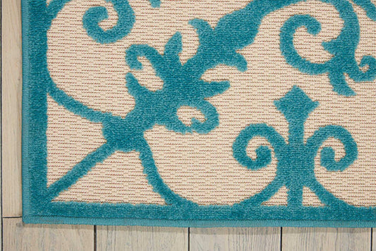 10' X 13' Aqua Damask Non Skid Indoor Outdoor Area Rug - Homeroots - Flyclothing LLC