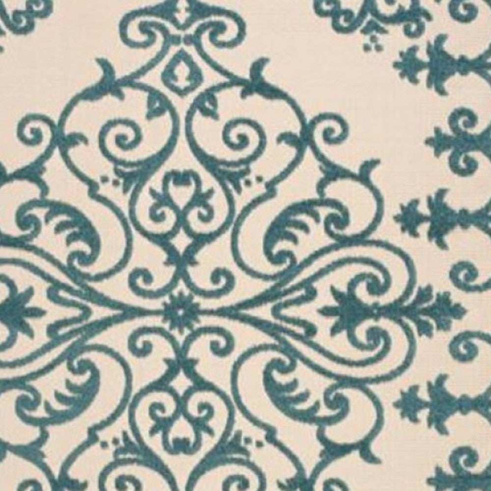 10' X 13' Aqua Damask Non Skid Indoor Outdoor Area Rug - Homeroots - Flyclothing LLC