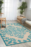 10' X 13' Aqua Damask Non Skid Indoor Outdoor Area Rug - Homeroots - Flyclothing LLC