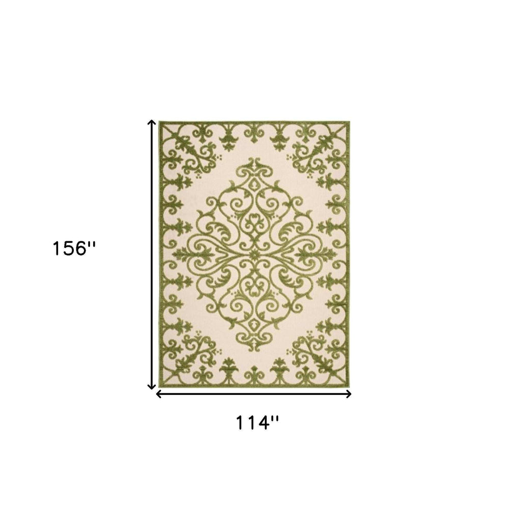 10' X 13' Green Damask Non Skid Indoor Outdoor Area Rug - Homeroots - Flyclothing LLC