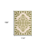 10' X 13' Green Damask Non Skid Indoor Outdoor Area Rug - Homeroots - Flyclothing LLC