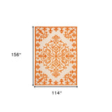 10' X 13' Orange Damask Non Skid Indoor Outdoor Area Rug - Homeroots - Flyclothing LLC