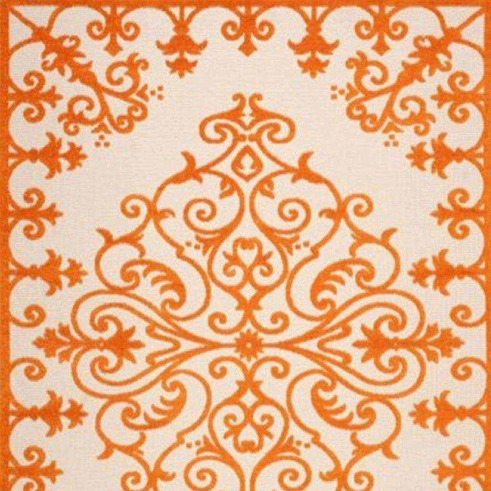 10' X 13' Orange Damask Non Skid Indoor Outdoor Area Rug - Homeroots - Flyclothing LLC