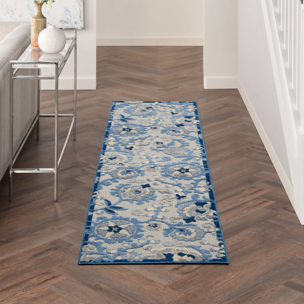 2' X 6' Blue And Grey Toile Non Skid Indoor Outdoor Runner Rug - Homeroots - Flyclothing LLC