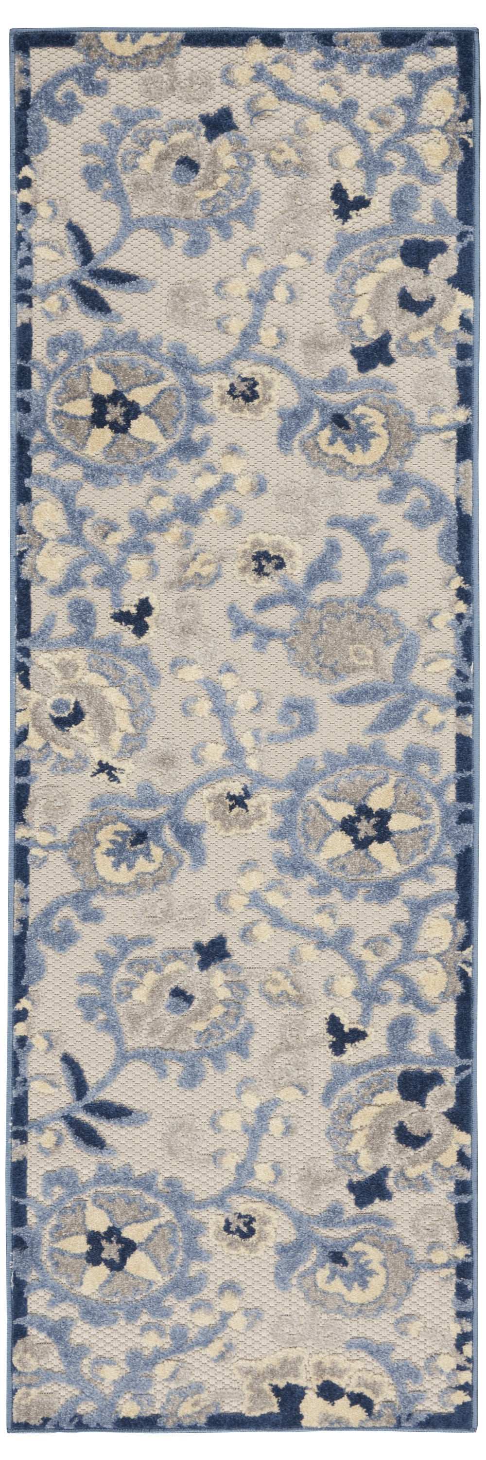 2' X 6' Blue And Grey Toile Non Skid Indoor Outdoor Runner Rug - Homeroots - Flyclothing LLC