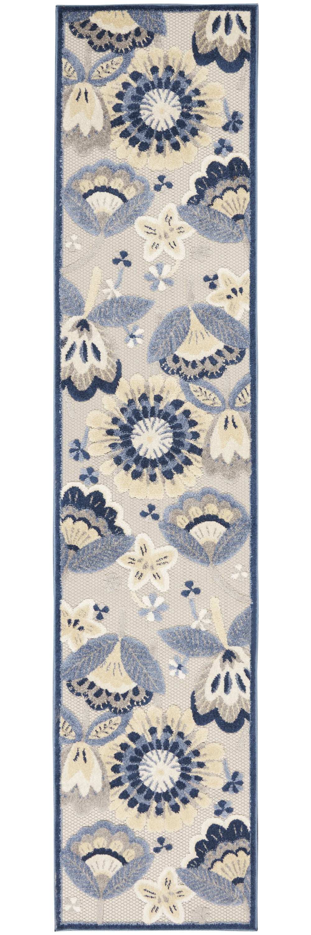 2' X 10' Blue And Grey Floral Non Skid Indoor Outdoor Runner Rug - Homeroots - Flyclothing LLC