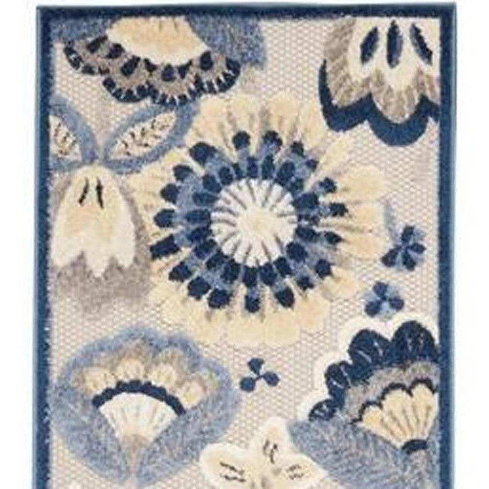 2' X 12' Blue And Grey Floral Non Skid Indoor Outdoor Runner Rug - Homeroots - Flyclothing LLC