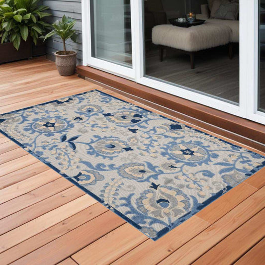 3' X 4' Blue And Grey Toile Non Skid Indoor Outdoor Area Rug - Homeroots - Flyclothing LLC