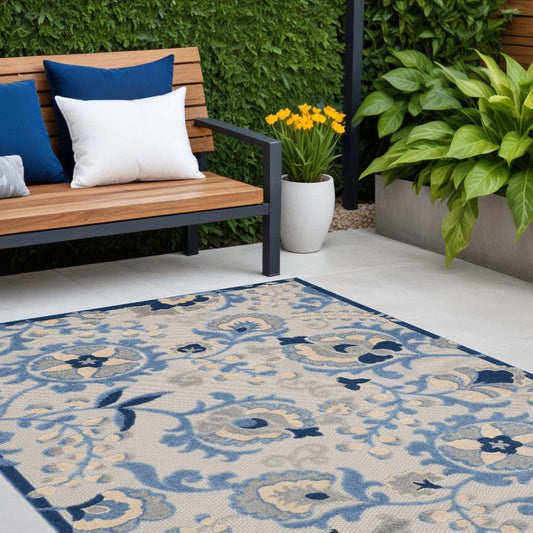 4' X 6' Blue And Grey Toile Non Skid Indoor Outdoor Area Rug - Homeroots - Flyclothing LLC