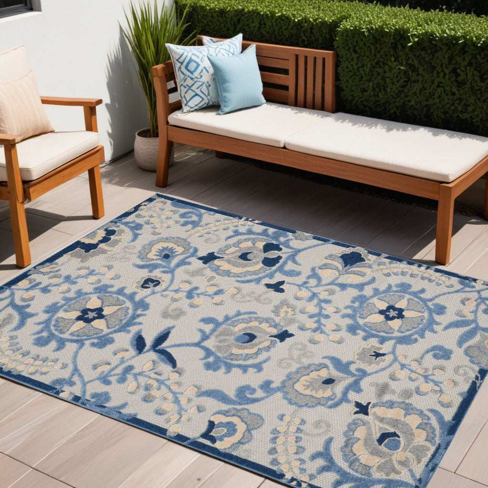 5' X 7' Blue And Grey Toile Non Skid Indoor Outdoor Area Rug - Homeroots - Flyclothing LLC