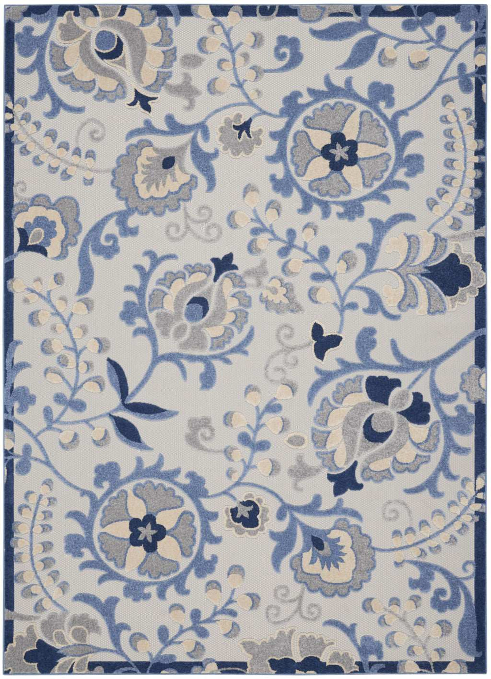 9' X 12' Blue And Grey Toile Non Skid Indoor Outdoor Area Rug - Homeroots - Flyclothing LLC