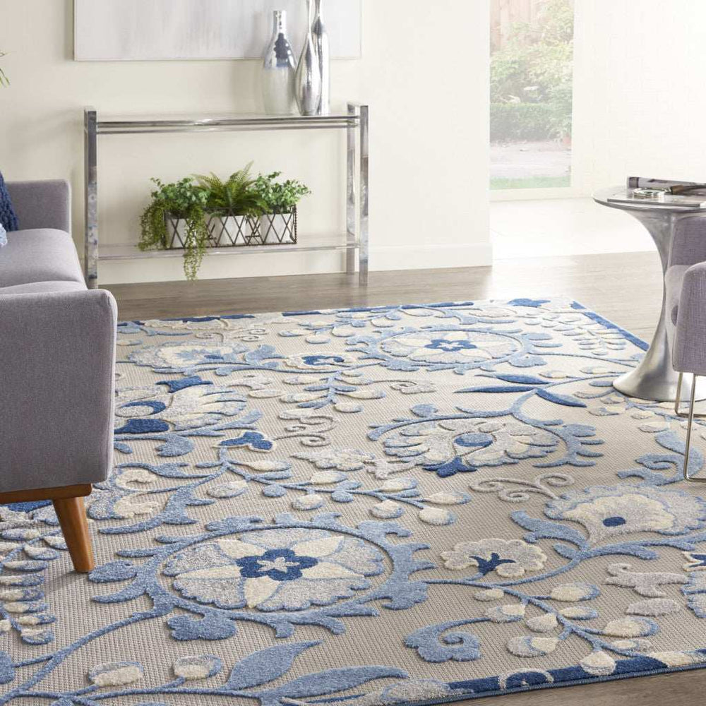 10' X 13' Blue And Grey Toile Non Skid Indoor Outdoor Area Rug - Homeroots - Flyclothing LLC