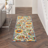 2' X 6' Ivory Green Yellow Floral Non Skid Indoor Outdoor Runner Rug - Homeroots - Flyclothing LLC