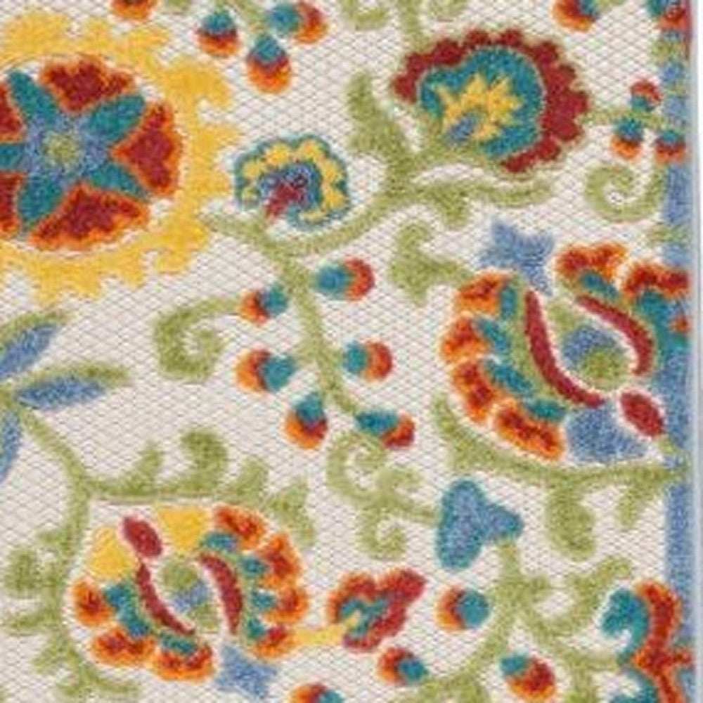 2' X 6' Ivory Green Yellow Floral Non Skid Indoor Outdoor Runner Rug - Homeroots - Flyclothing LLC