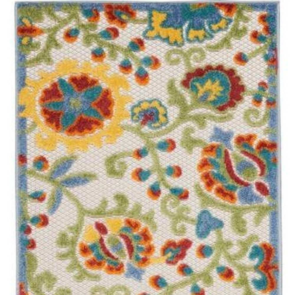 2' X 6' Ivory Green Yellow Floral Non Skid Indoor Outdoor Runner Rug - Homeroots - Flyclothing LLC