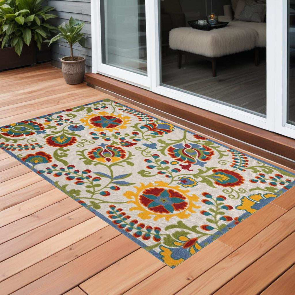 3' X 4' Ivory Toile Non Skid Indoor Outdoor Area Rug - Homeroots - Flyclothing LLC