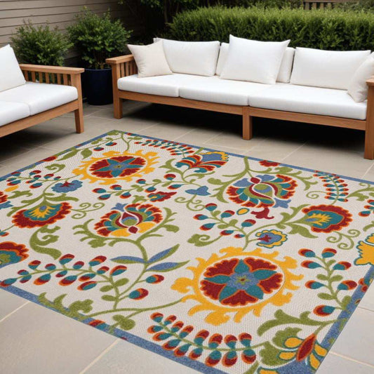 10' X 13' Ivory Toile Non Skid Indoor Outdoor Area Rug - Homeroots - Flyclothing LLC