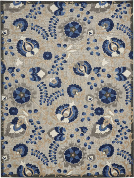 10' X 13' Natural And Blue Toile Non Skid Indoor Outdoor Area Rug - Homeroots - Flyclothing LLC