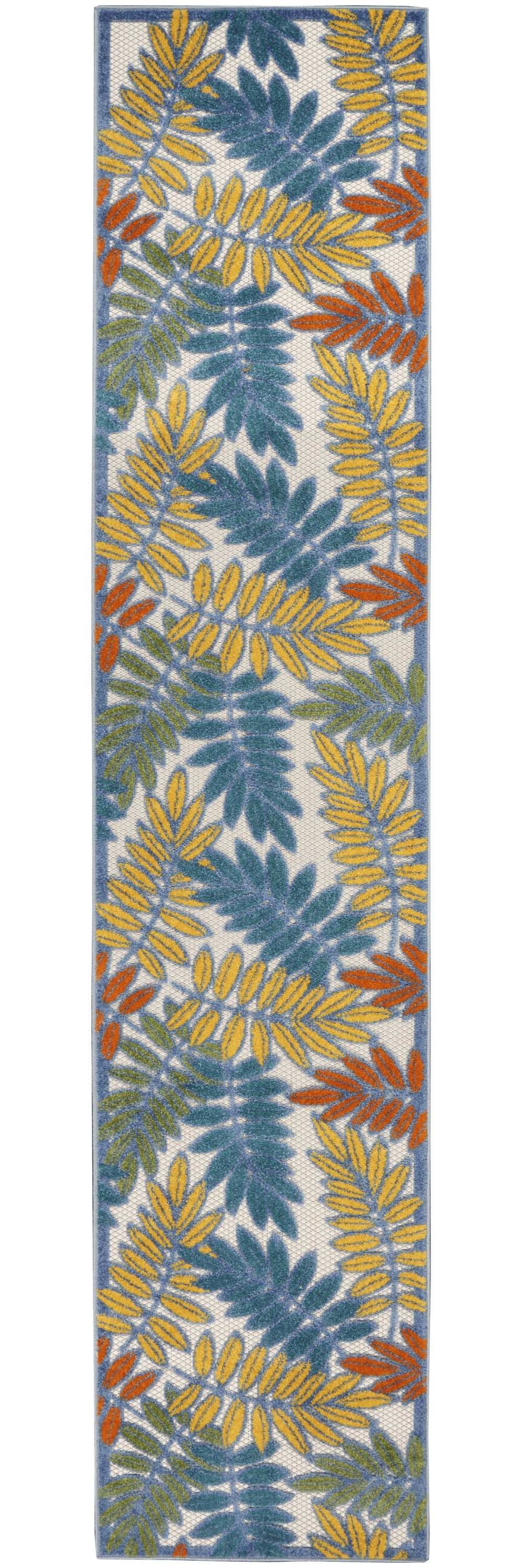 2' X 12' Ivory Teal And Gold Floral Non Skid Indoor Outdoor Runner Rug - Homeroots - Flyclothing LLC